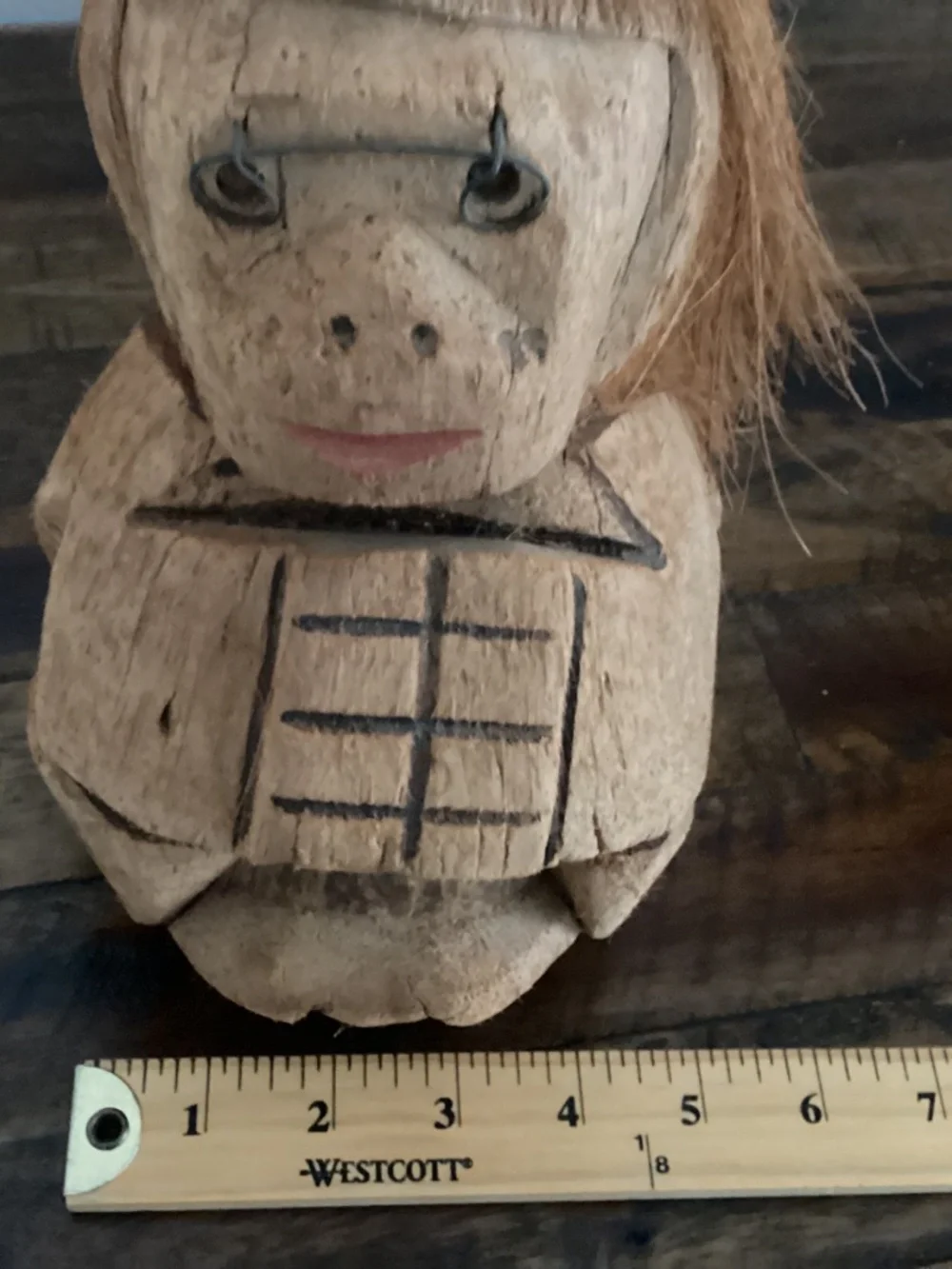 Vintage Souvenir Tiki Hawaiian Tropical Carved Coconut Monkey Figure